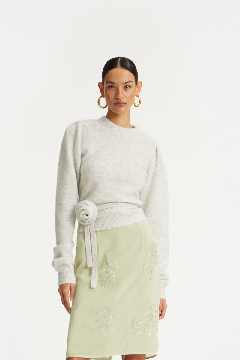 rotate birger christensen Knit Puff Crewneck Light Grey