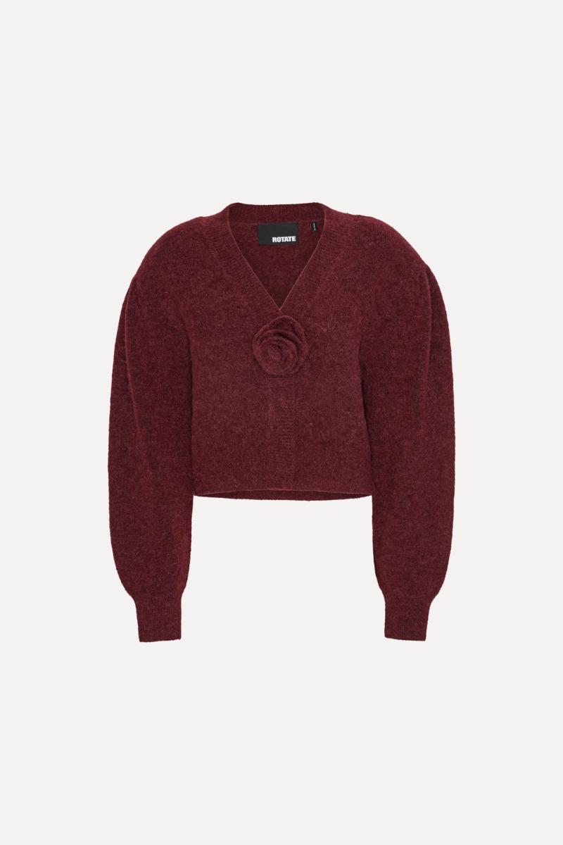 Rotate Birger Christensen Knit Puffsleeve Cardigan Bordeaux