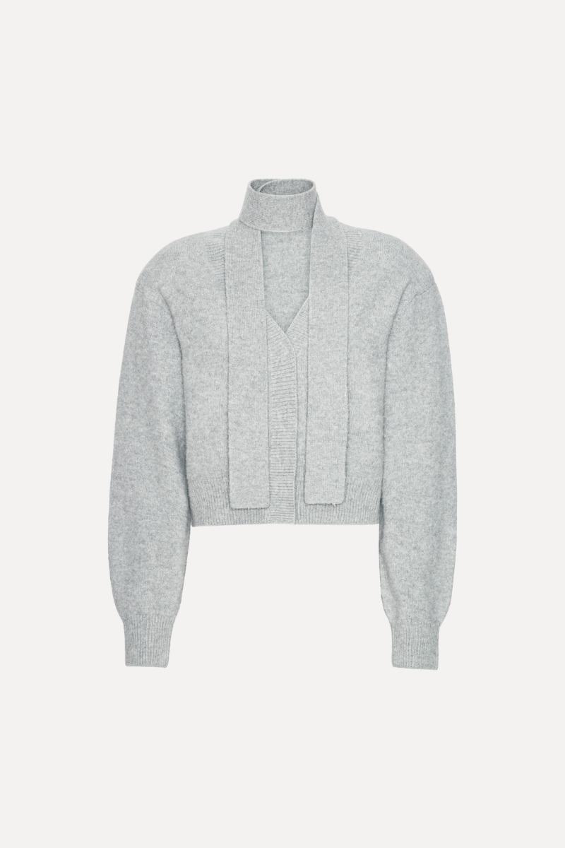 Rotate Birger Christensen Knit Scarf Cardigan Light Grey