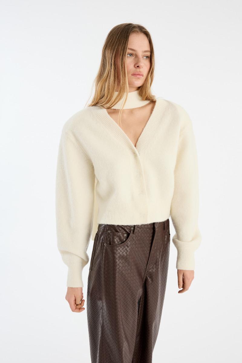 Rotate Birger Christensen Knit Scarf Cardigan White