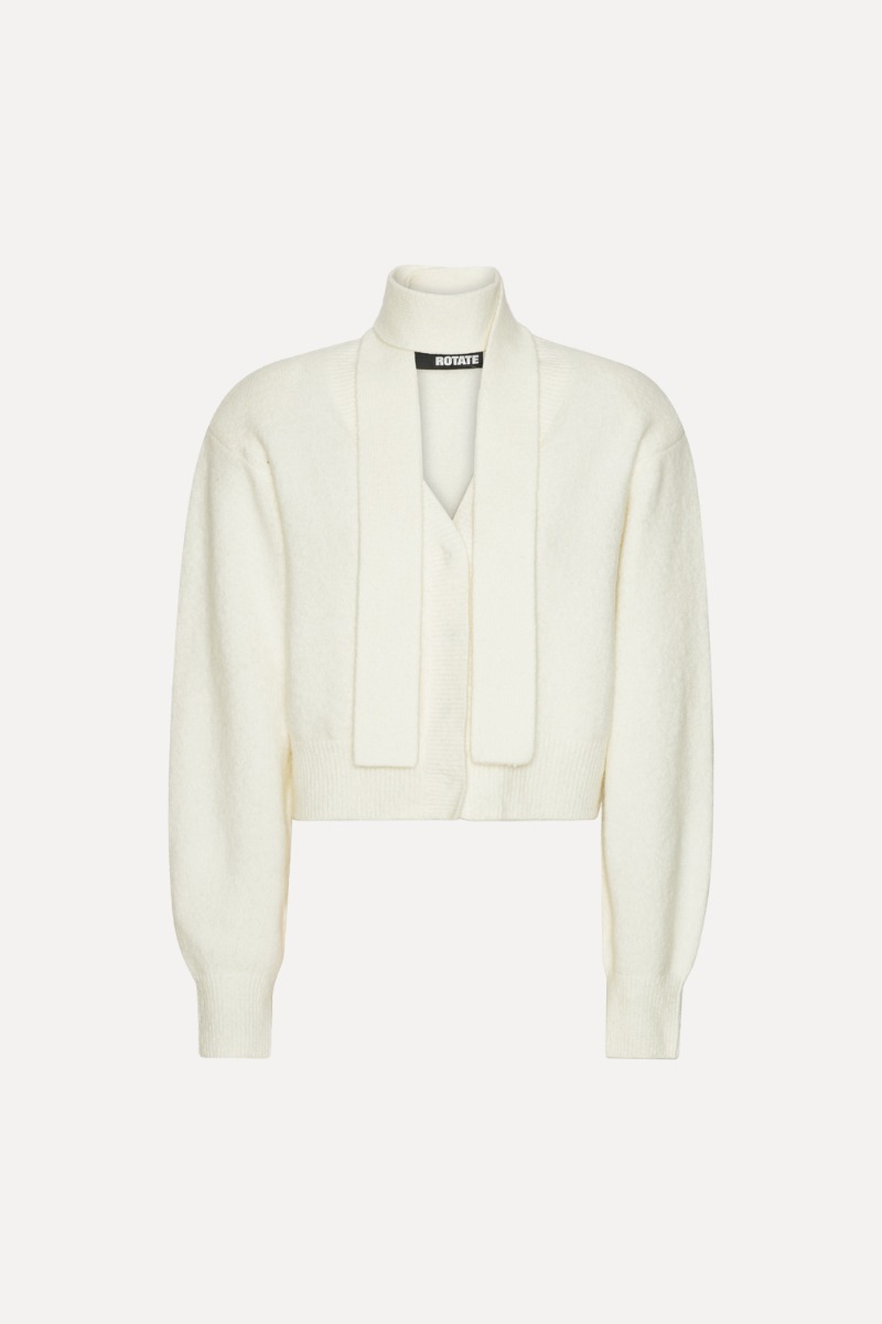 Rotate Birger Christensen Knit Scarf Cardigan White