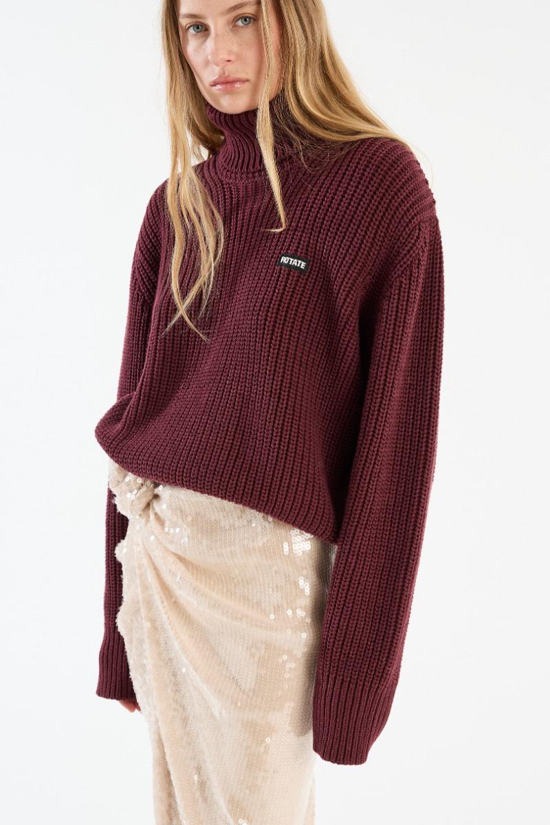 Rotate Birger Christensen Knit Turtleneck Jumper Burgundy