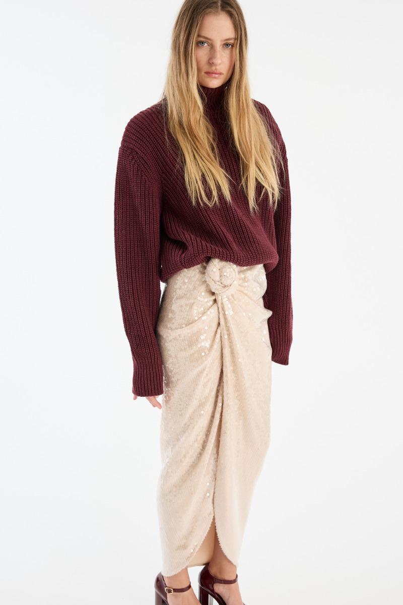 Rotate Birger Christensen Knit Turtleneck Jumper Burgundy