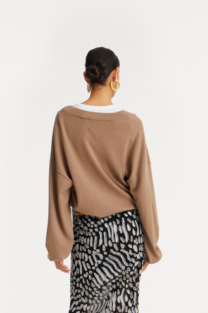 Rotate Birger Christensen Knit V-neck Sweater Brown