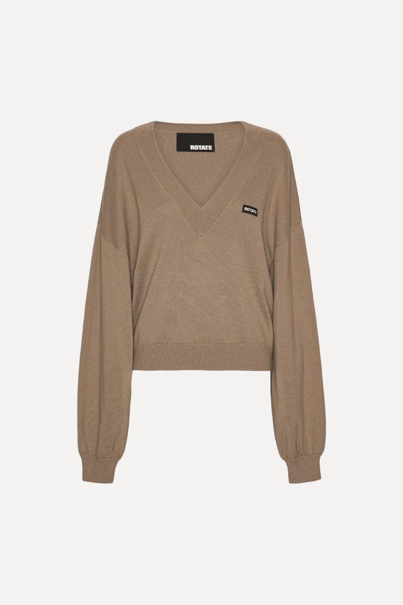 Rotate Birger Christensen Knit V-neck Sweater Brown