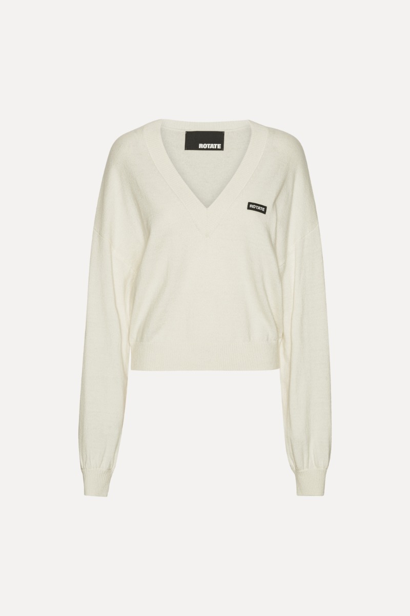 Rotate Birger Christensen Knit V-neck Sweater White