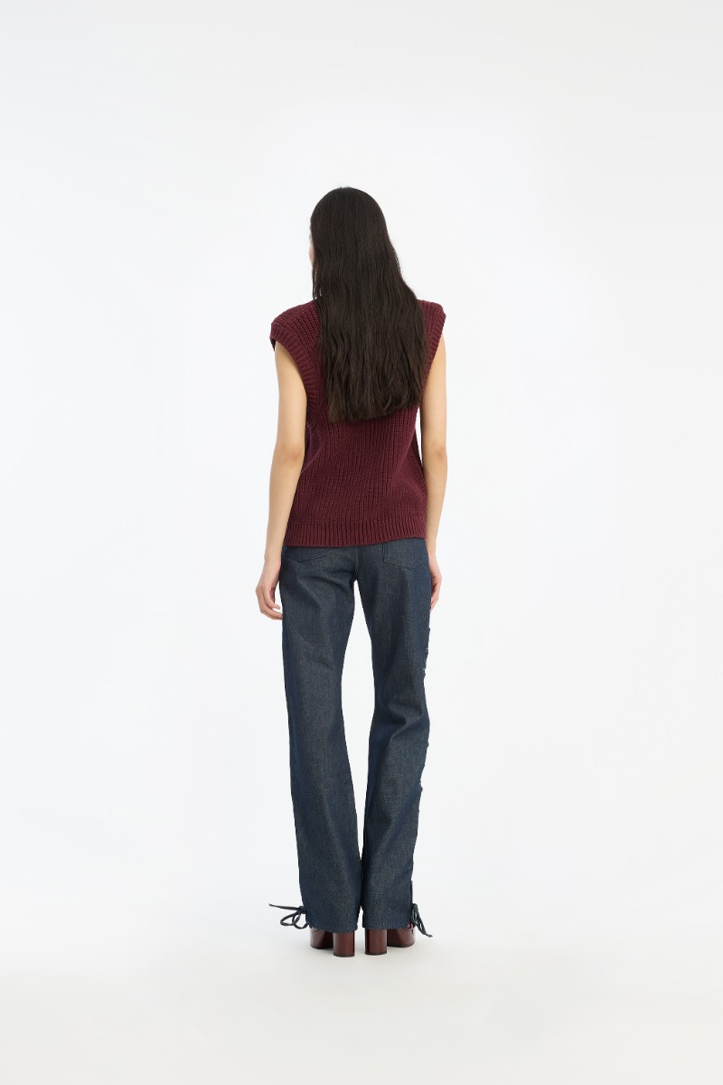 Rotate Birger Christensen Knit V-neck Vest Burgundy
