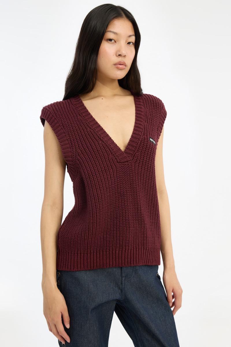 Rotate Birger Christensen Knit V-neck Vest Burgundy