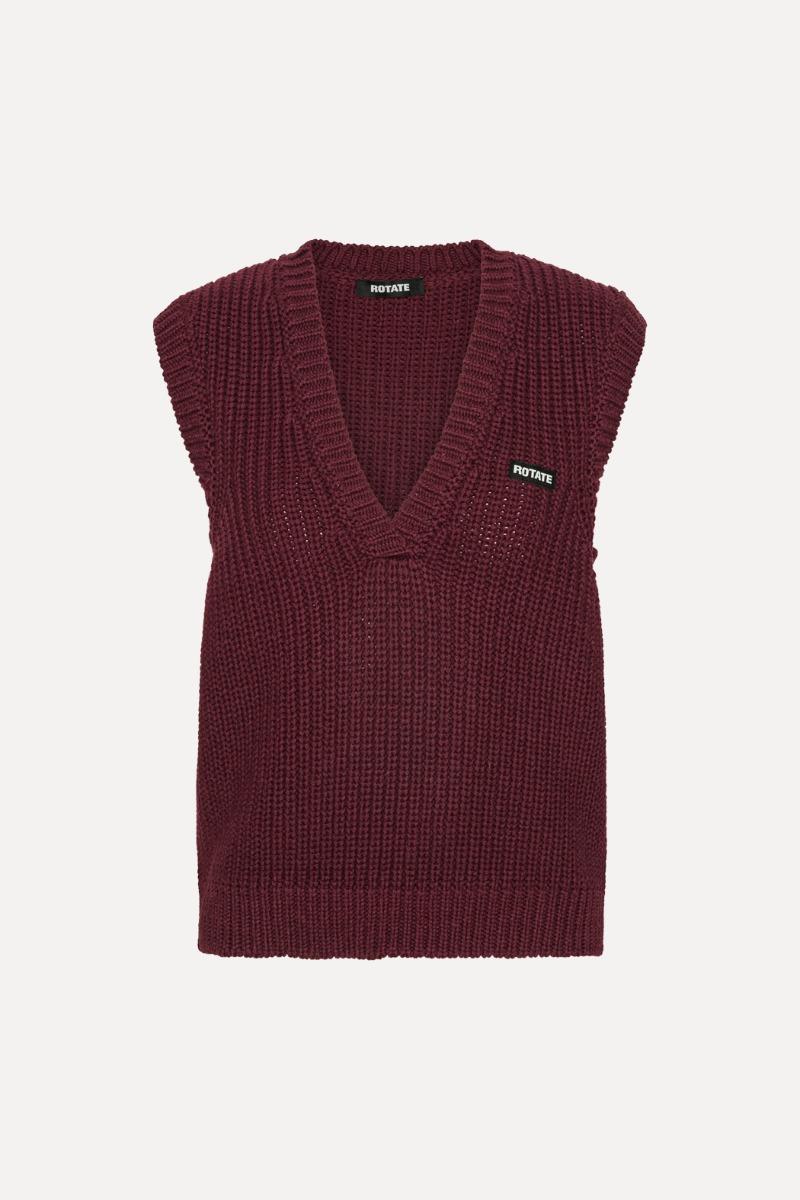 Rotate Birger Christensen Knit V-neck Vest Burgundy