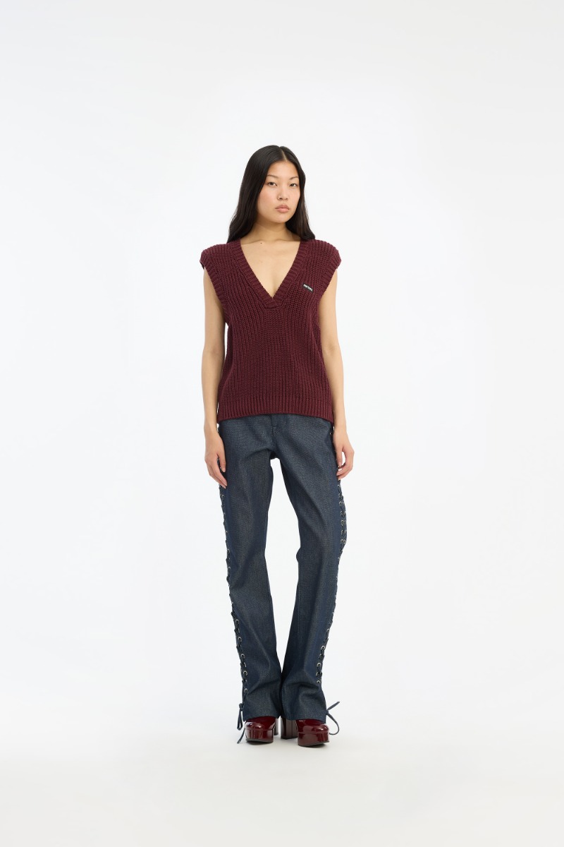 rotate birger christensen Knit V-neck Vest Burgundy
