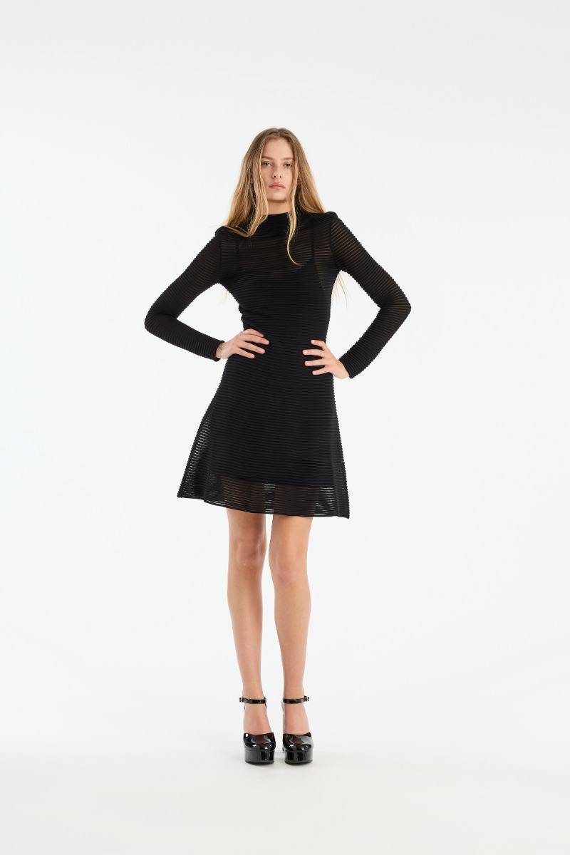 rotate birger christensen Knitted Flared Mini Dress Black