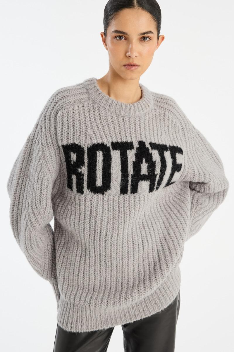 Rotate Birger Christensen Knitted Logo Sweater Light Grey
