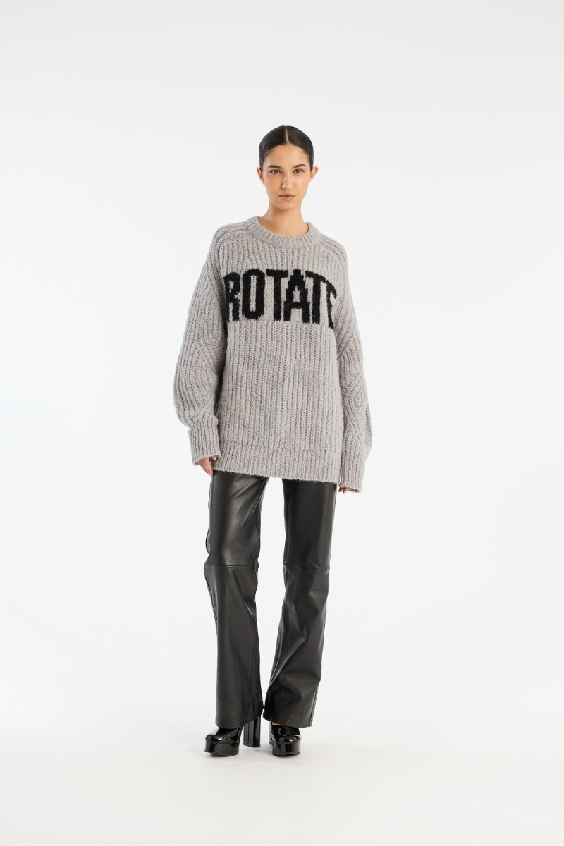 rotate birger christensen Knitted Logo Sweater Light Grey