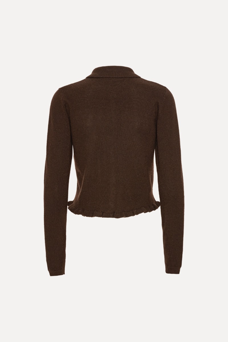 Rotate Birger Christensen Knitted Polo Cardigan Dark Brown