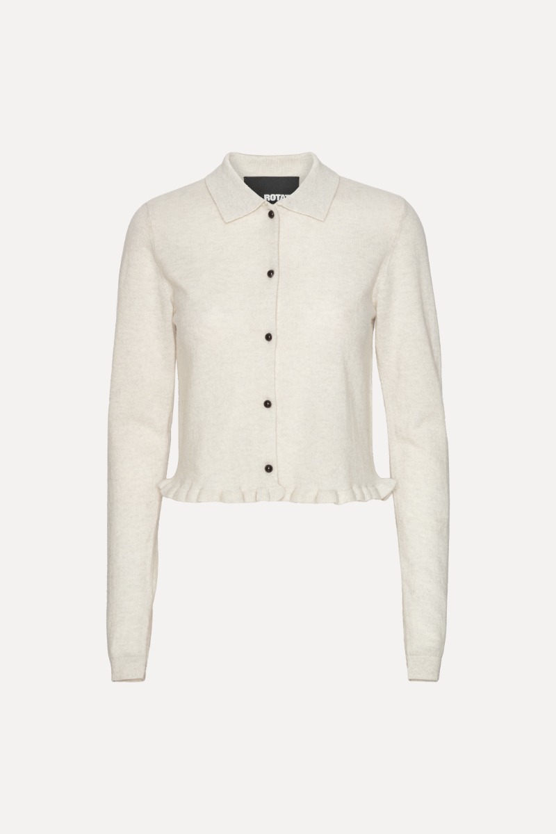 rotate birger christensen Knitted Polo Cardigan Light Grey