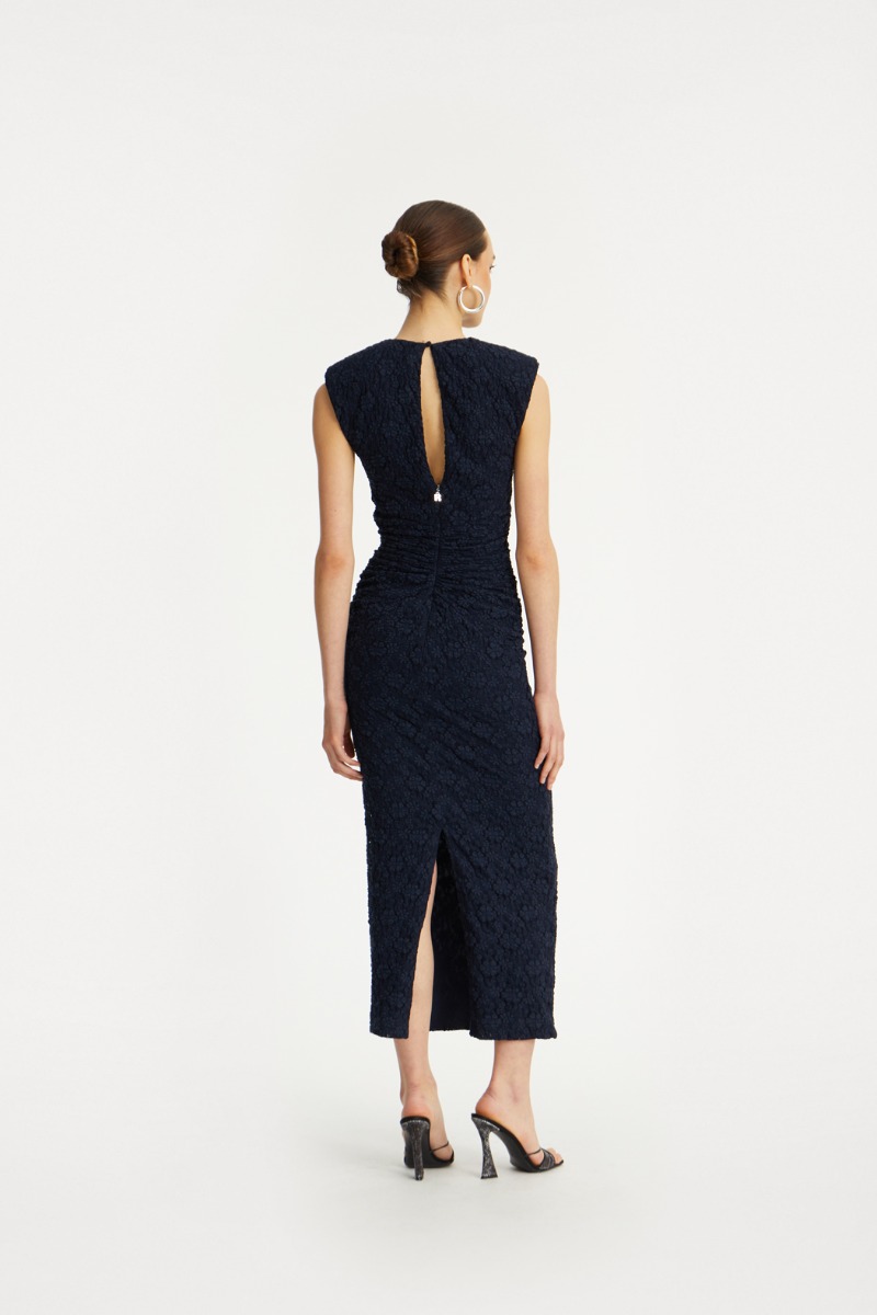 Rotate Birger Christensen Lace Long Midi Dress Dark Blue