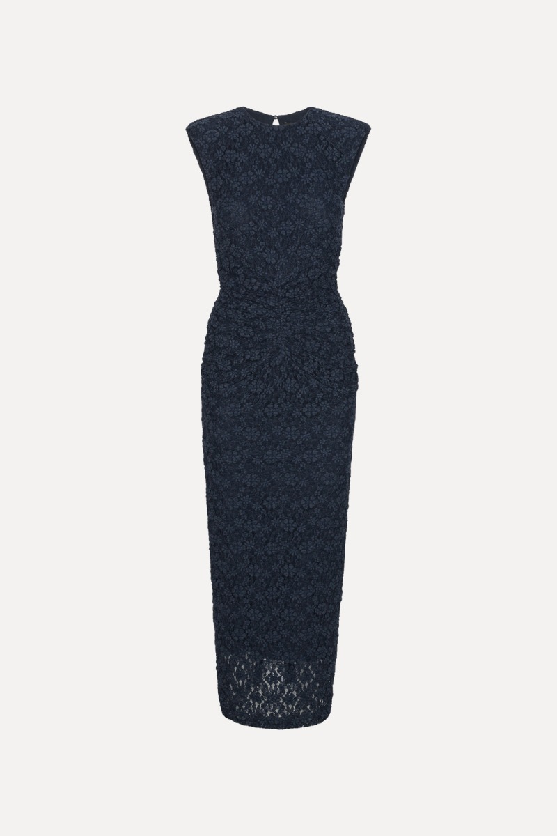 Rotate Birger Christensen Lace Long Midi Dress Dark Blue