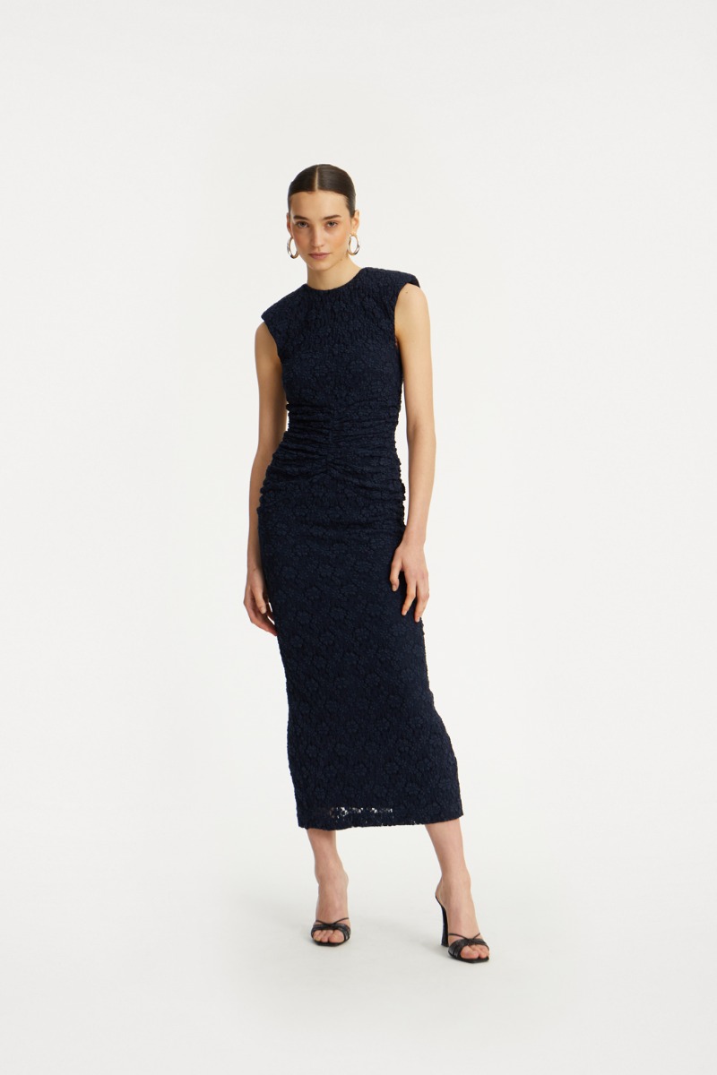 rotate birger christensen Lace Long Midi Dress Dark Blue