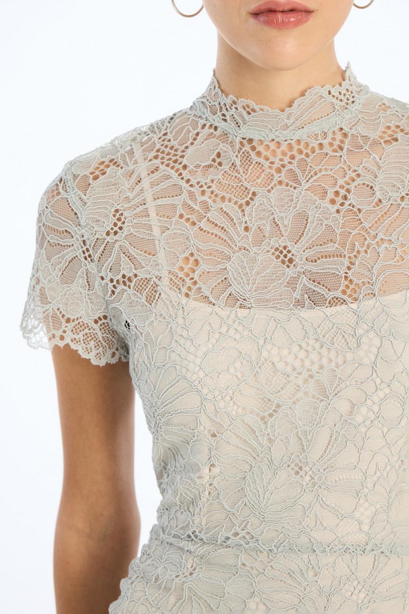 Rotate Birger Christensen Lace Long Midi Dress Light Grey