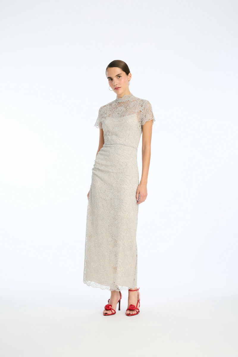 rotate birger christensen Lace Long Midi Dress Light Grey