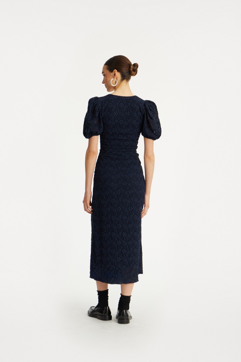 Rotate Birger Christensen Lace Puff Sleeve Dress Dark Blue