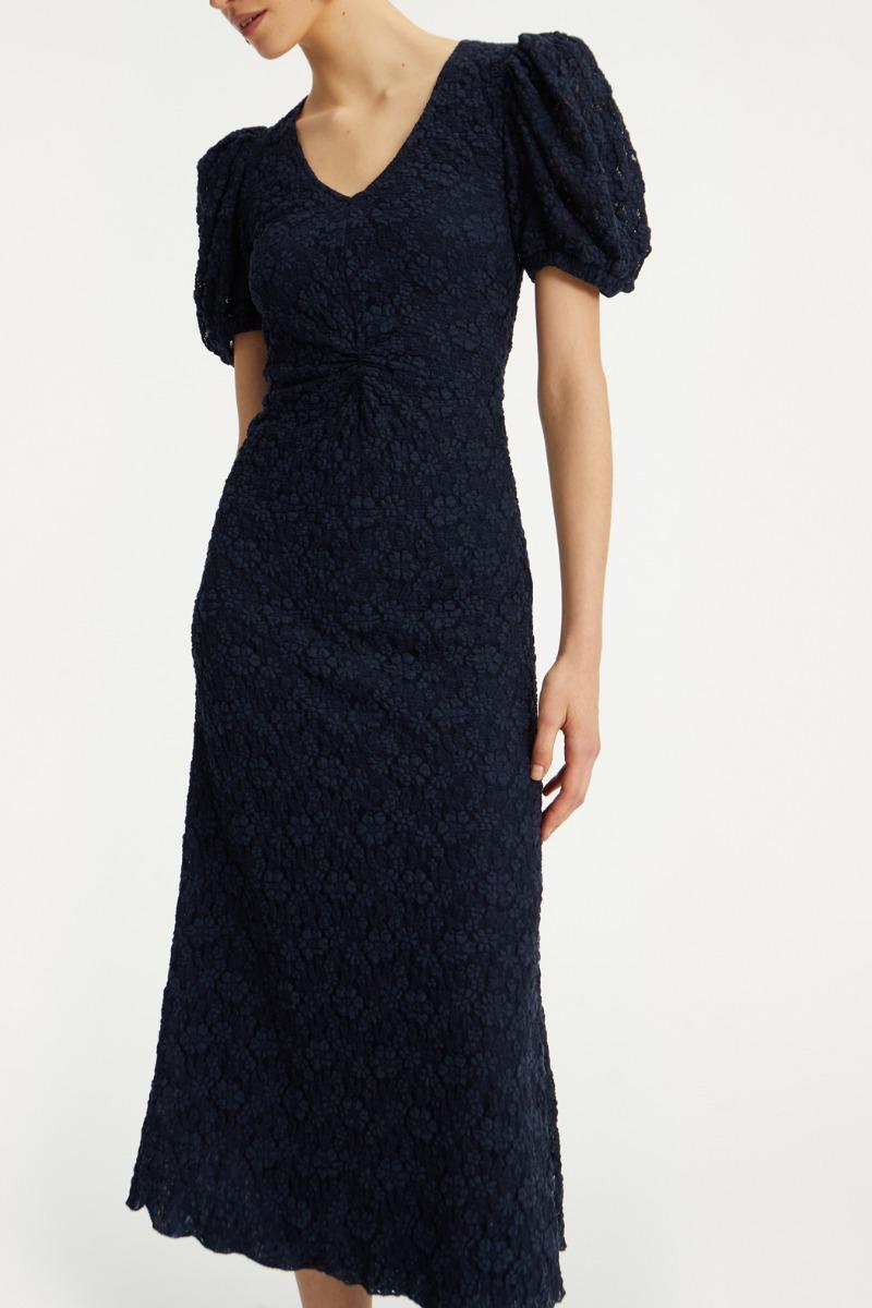 Rotate Birger Christensen Lace Puff Sleeve Dress Dark Blue
