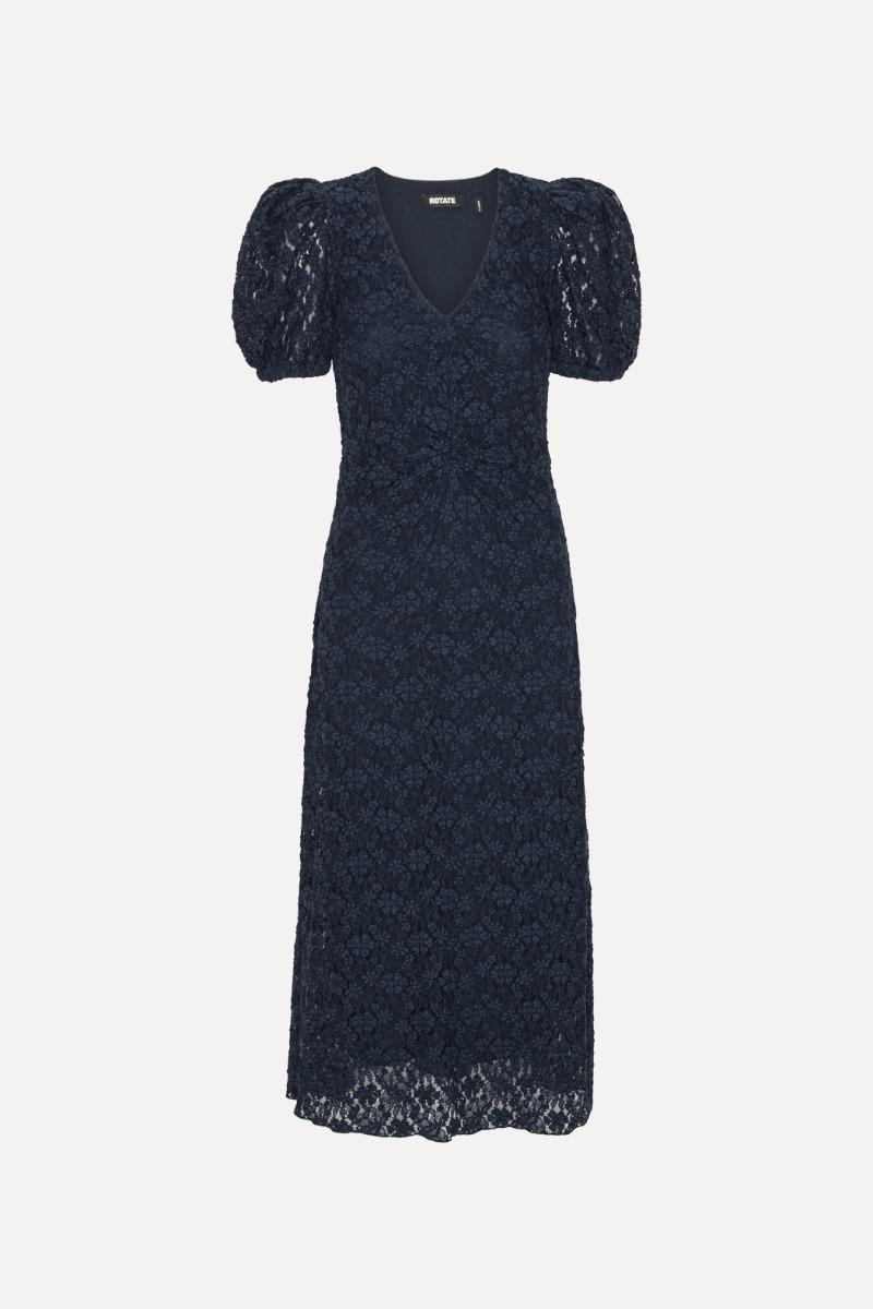 Rotate Birger Christensen Lace Puff Sleeve Dress Dark Blue