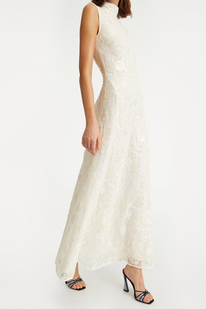 Rotate Birger Christensen Lace Sequin Maxi Dress Creme White