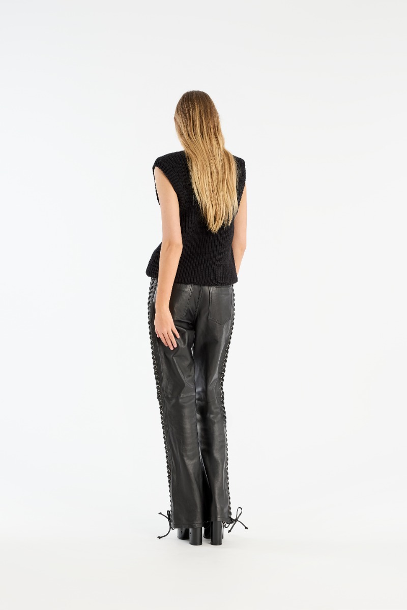 Rotate Birger Christensen Laced Leather Pants Black
