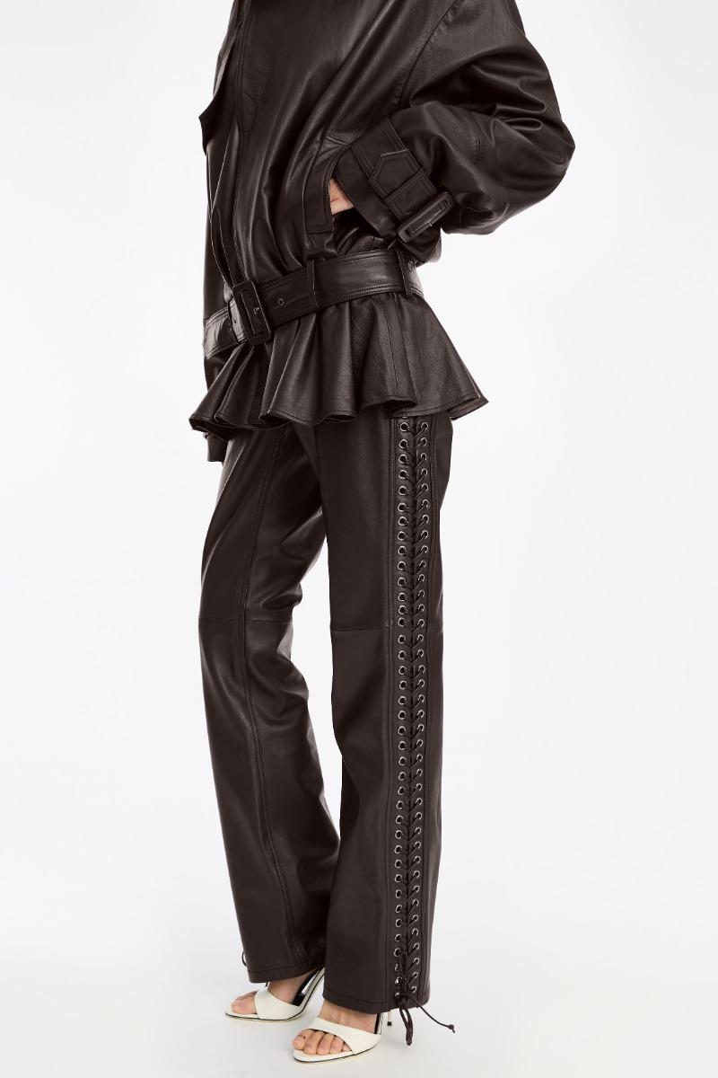 Rotate Birger Christensen Laced Leather Pants Dark Brown