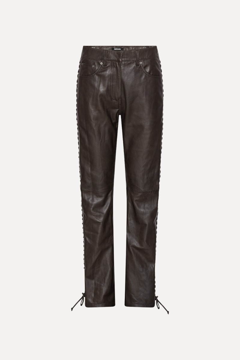 Rotate Birger Christensen Laced Leather Pants Dark Brown