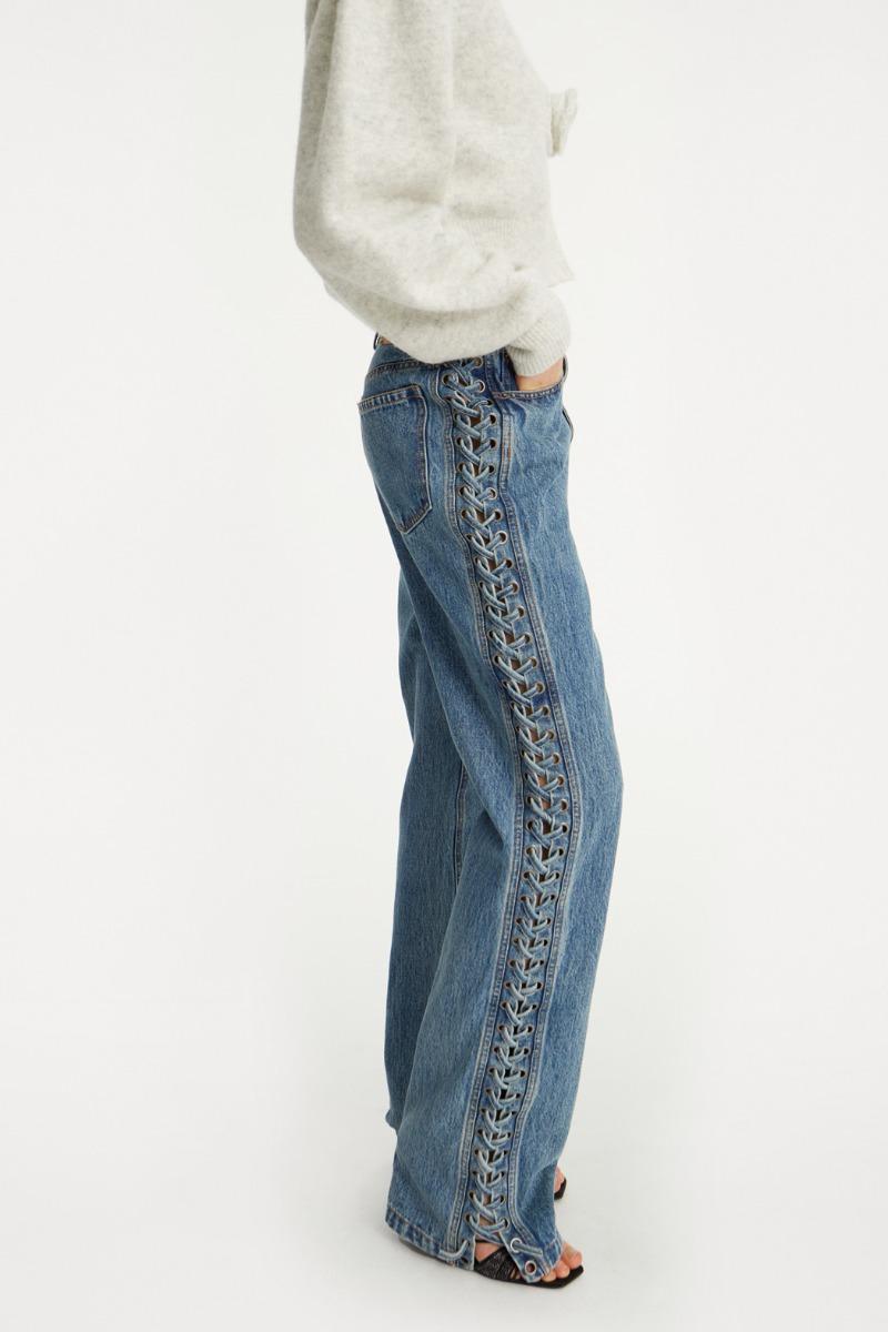 Rotate Birger Christensen Laced Straight Leg Jeans Blue Denim