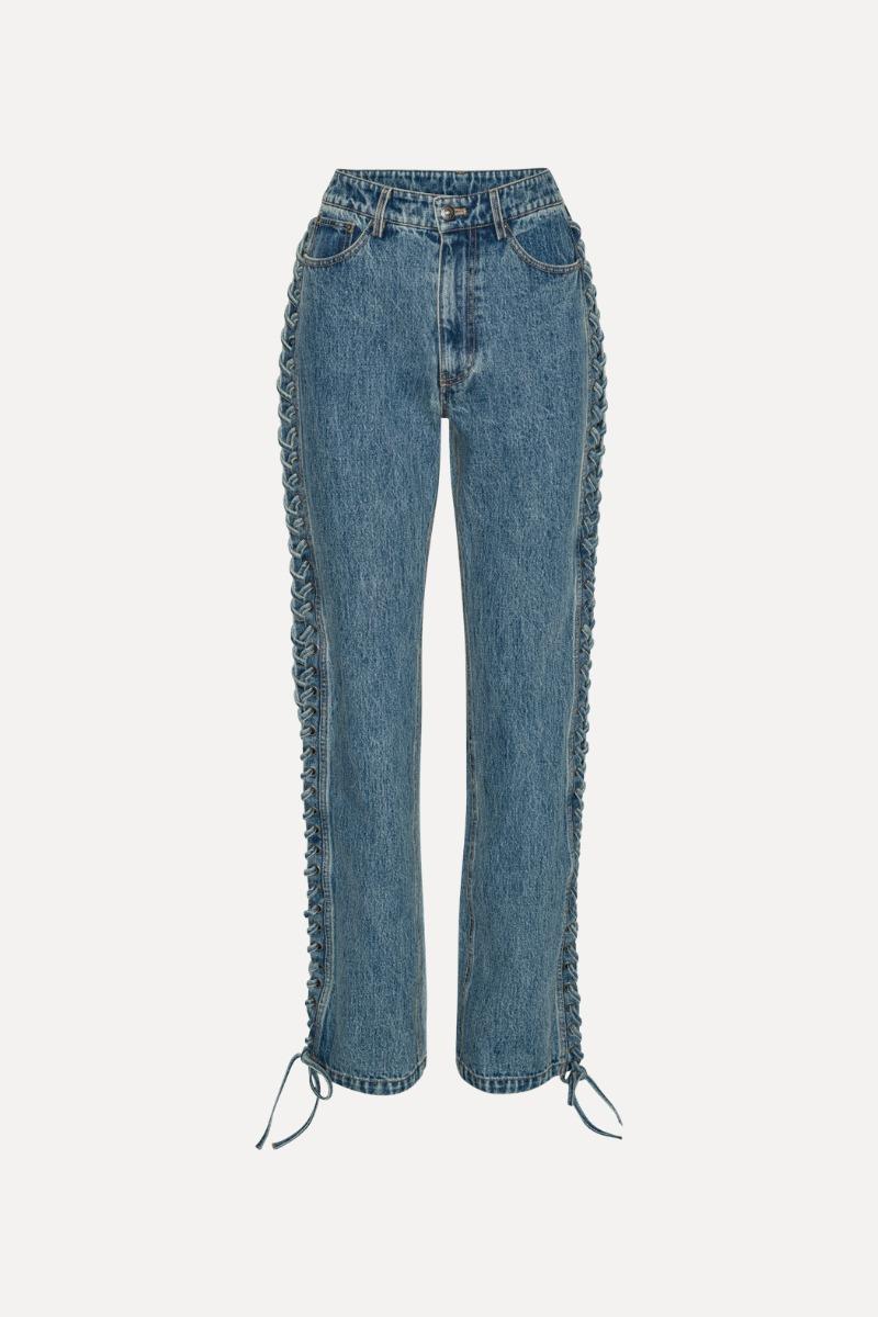 Rotate Birger Christensen Laced Straight Leg Jeans Blue Denim