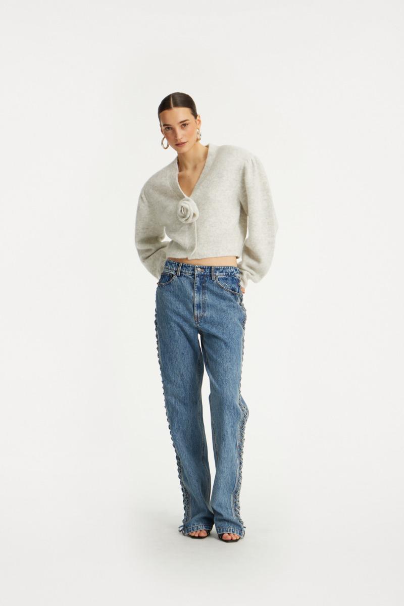 rotate birger christensen Laced Straight Leg Jeans Blue Denim