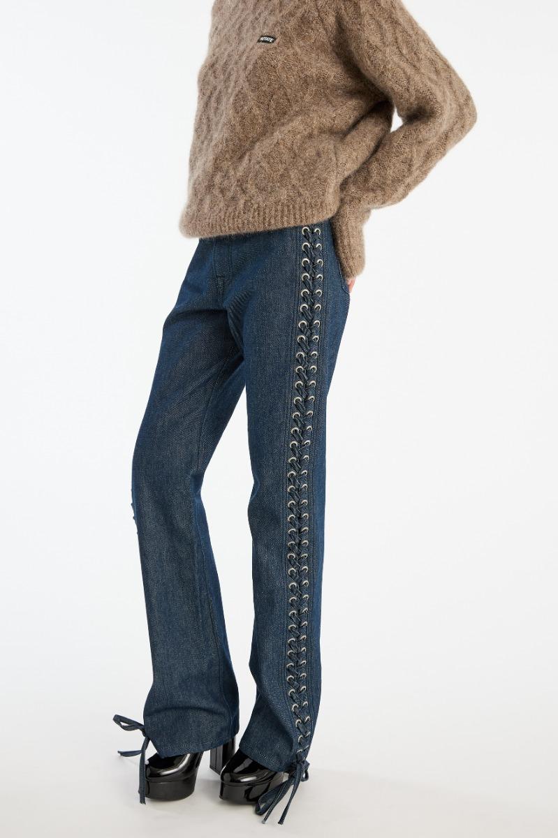 Rotate Birger Christensen Laced Straight Leg Jeans Dark Blue