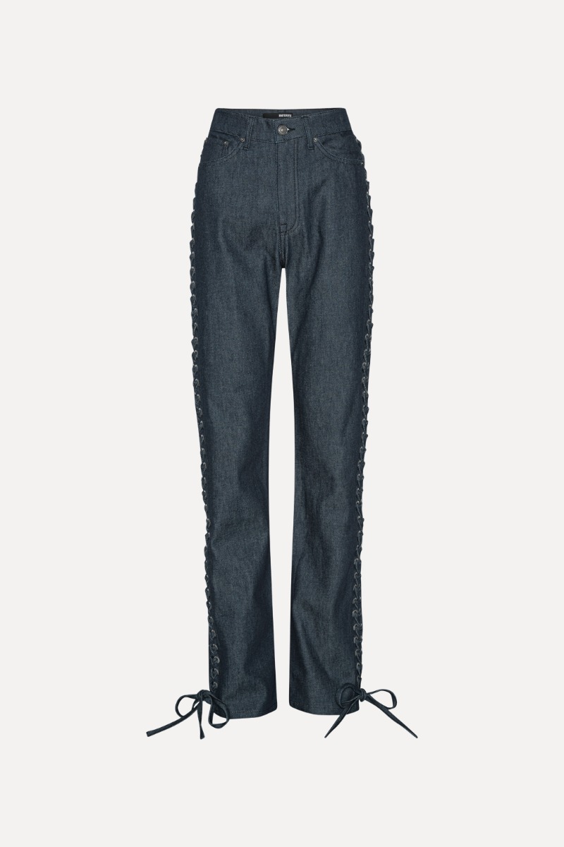 Rotate Birger Christensen Laced Straight Leg Jeans Dark Blue