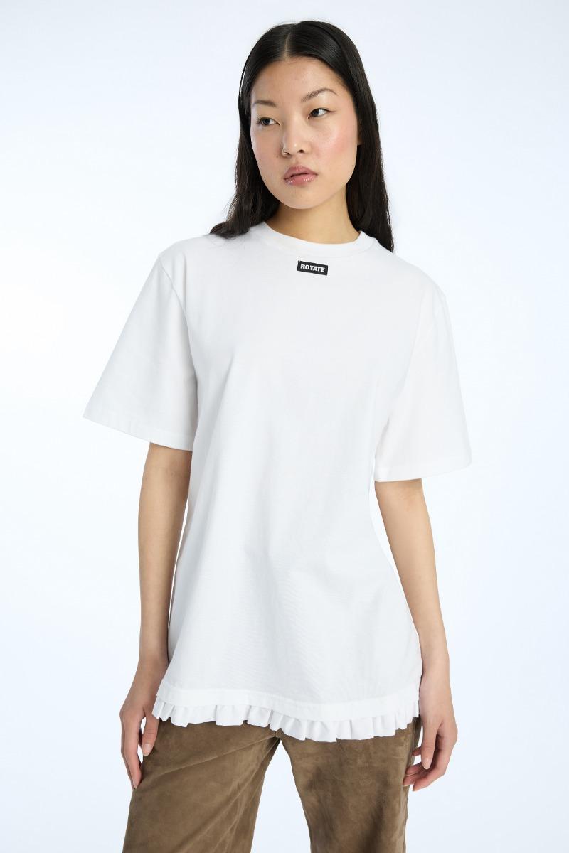 Rotate Birger Christensen Large T-shirt W/ Ruffle Bright White