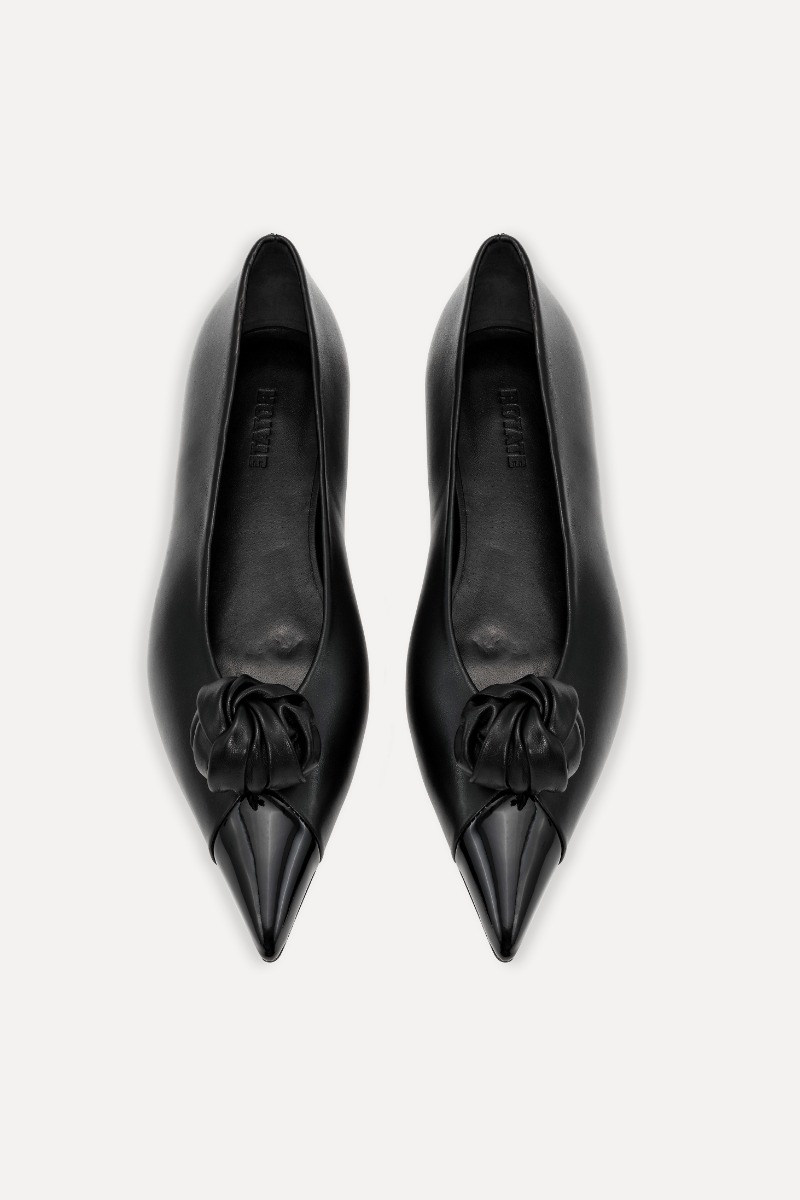 Rotate Birger Christensen Leather Knot Ballerina Black