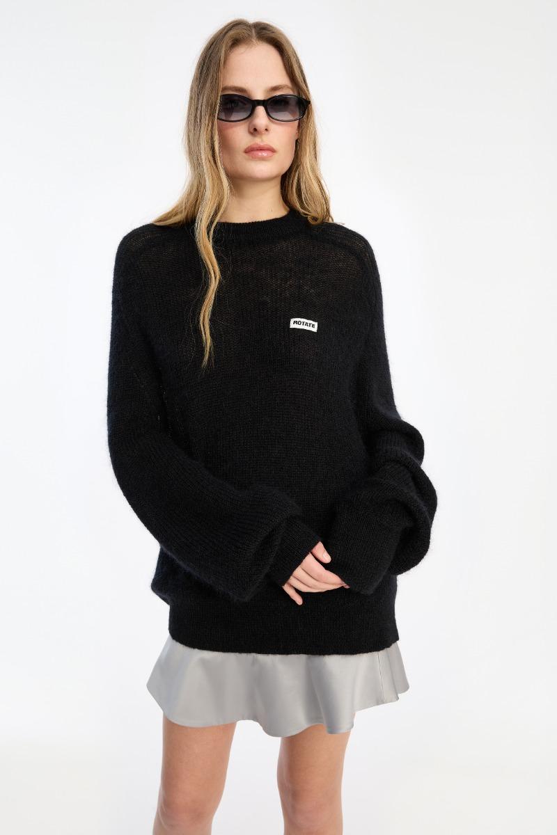 rotate birger christensen Light Knit Logo Sweater Black