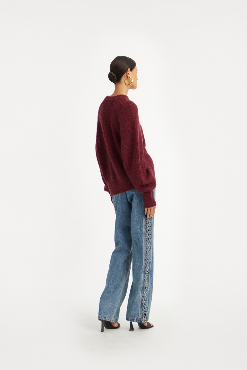 Rotate Birger Christensen Light Knit Logo Sweater Bordeaux