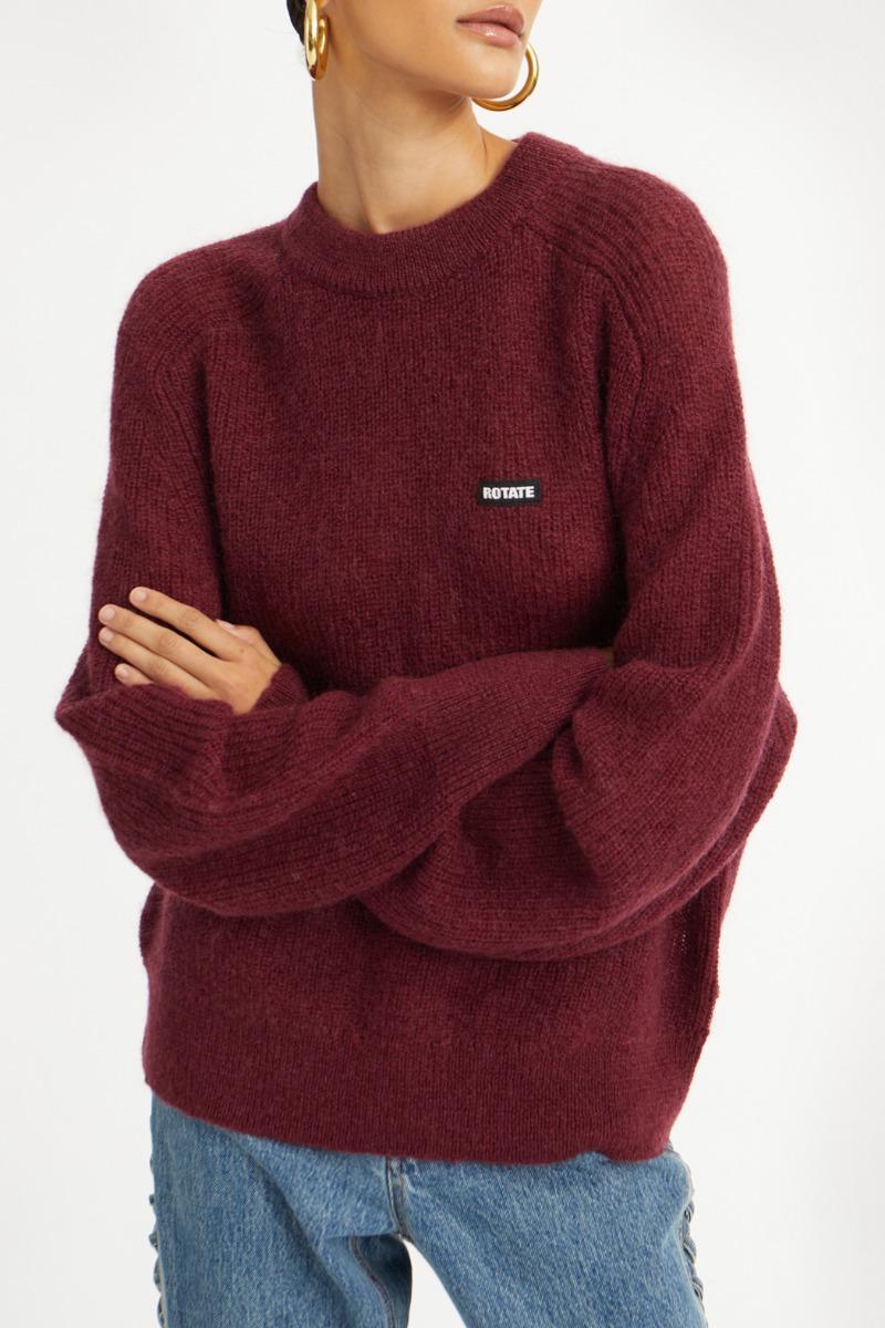 Rotate Birger Christensen Light Knit Logo Sweater Bordeaux