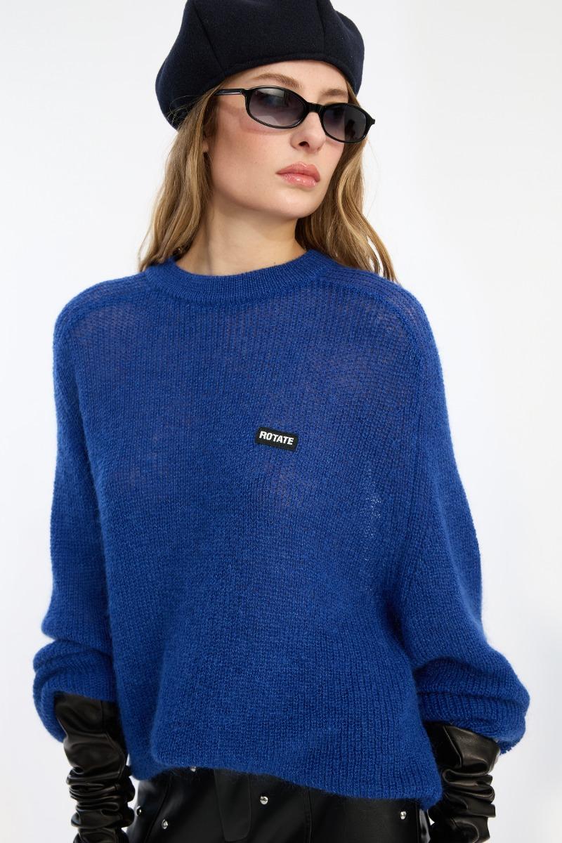 Rotate Birger Christensen Light Knit Logo Sweater Dark Blue