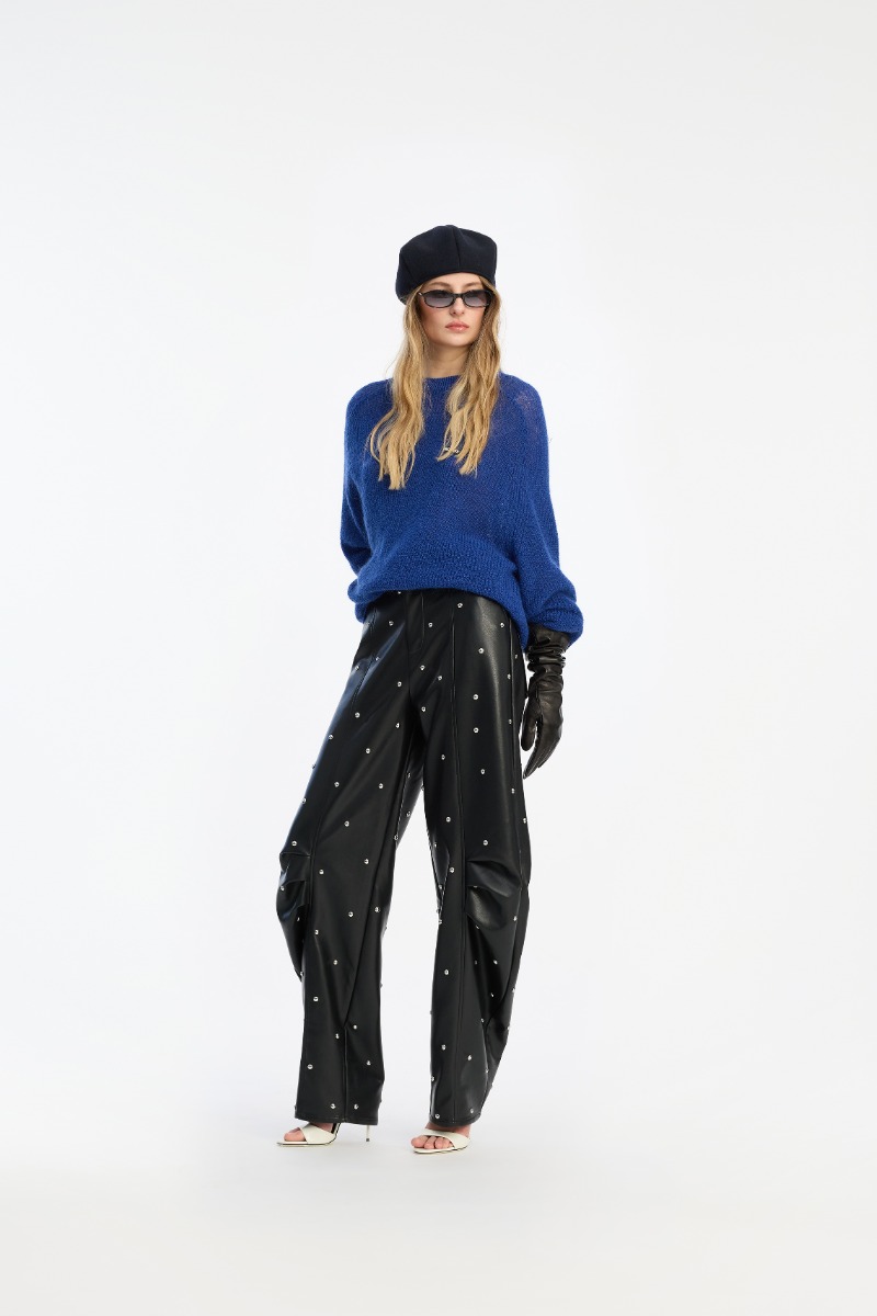 rotate birger christensen Light Knit Logo Sweater Dark Blue