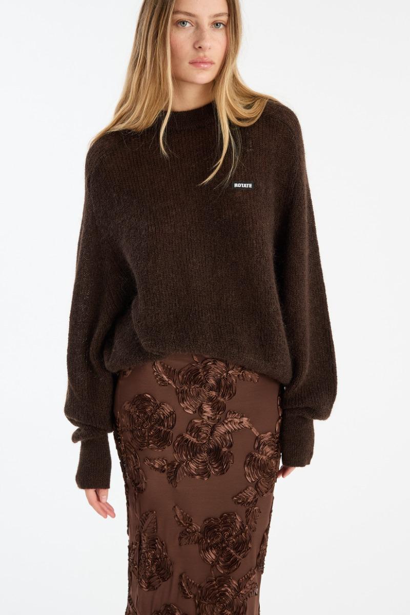Rotate Birger Christensen Light Knit Logo Sweater Dark Brown