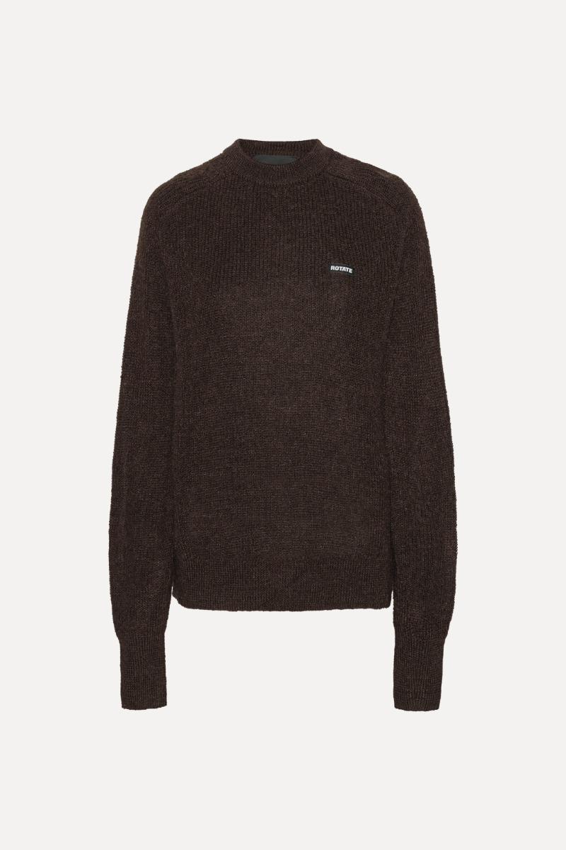 Rotate Birger Christensen Light Knit Logo Sweater Dark Brown