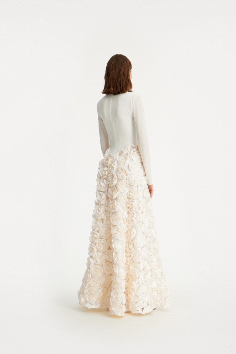 Rotate Birger Christensen Long Sleeve Maxi Dress Creme White