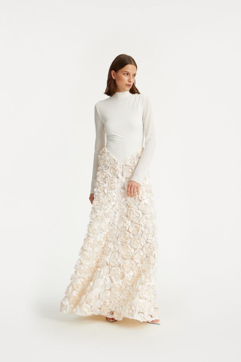 rotate birger christensen Long Sleeve Maxi Dress Creme White