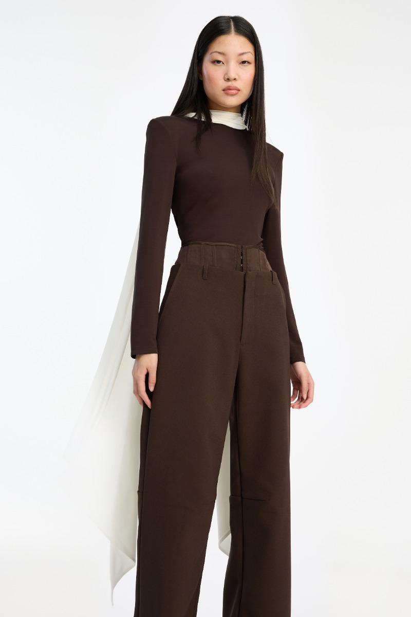 Rotate Birger Christensen Long-sleeved Scarf Top Dark Brown