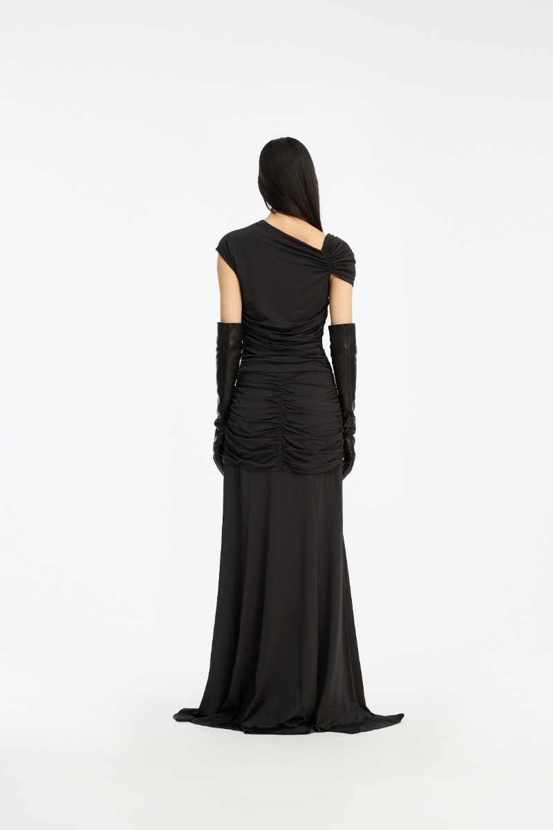 Rotate Birger Christensen Maxi Asymmetric Dress Black