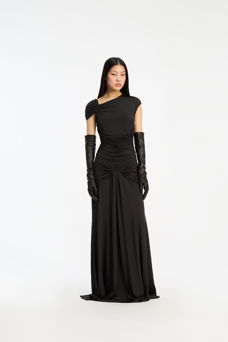 rotate birger christensen Maxi Asymmetric Dress Black